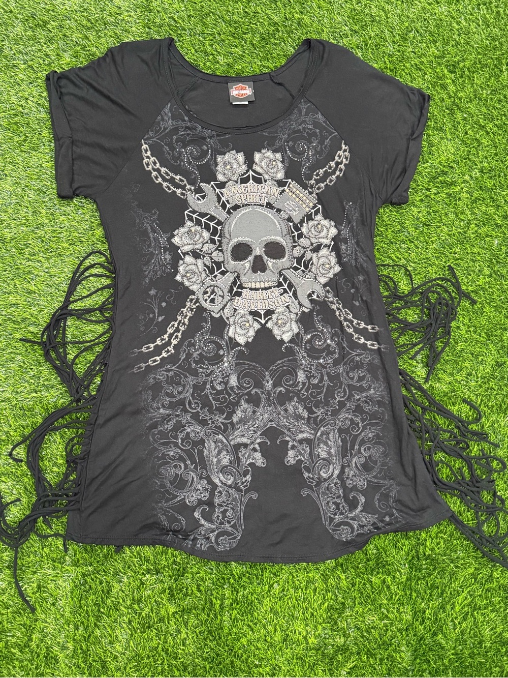 Vintage Harley-Davidson Women’s "Great American Spirit" Rhinestone Skull Fringe